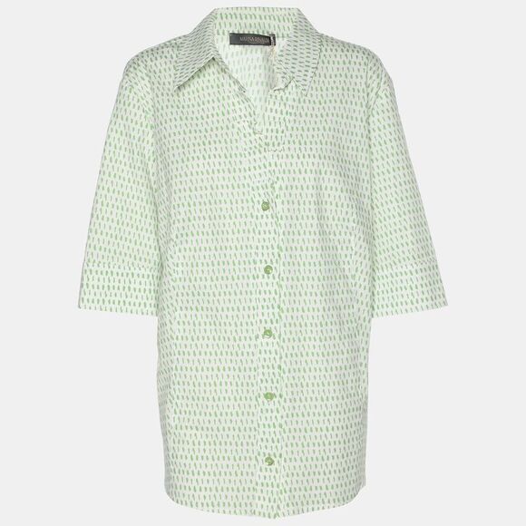 Marina Rinaldi Green Stretch Cotton Spot Print 3/4 Sleeve Shirt L